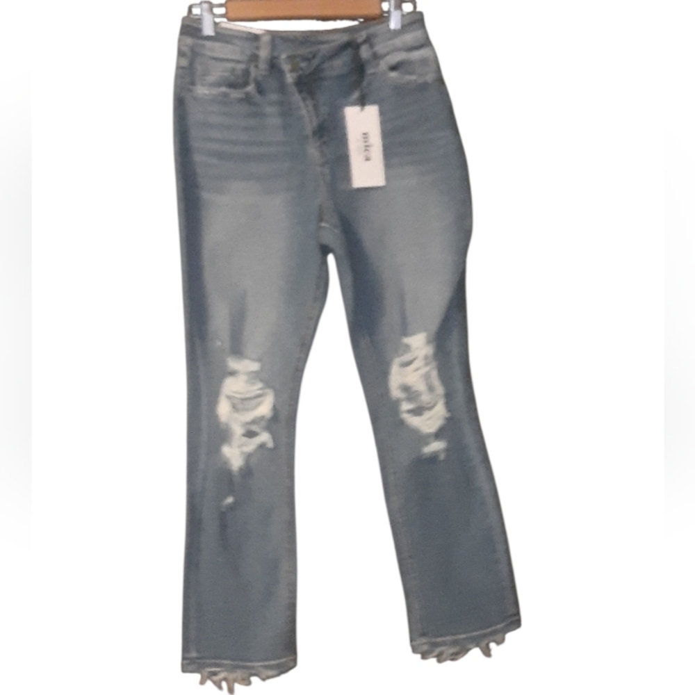 Blue Distressed Mica Denim, Women Jeans. Size 27, Criss Cross, NWT